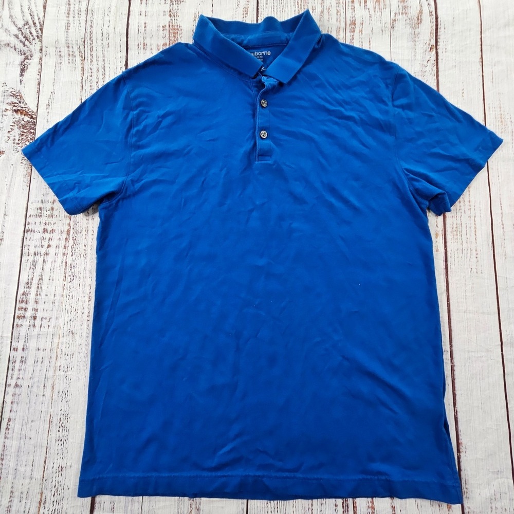 Claiborne Slim Fit Stretch Blue Short Sleeve Cotton Blend Polo Shirt Men's L